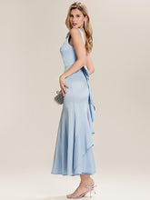 Load image into Gallery viewer, Color=Light Blue | Volume Discounts Strapless Fishtail Ruffled Round Neck Maxi Wedding Guest Dresses-Light Blue 4