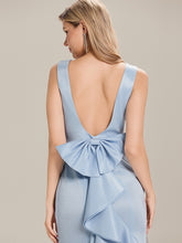 Load image into Gallery viewer, Color=Light Blue | Volume Discounts Strapless Fishtail Ruffled Round Neck Maxi Wedding Guest Dresses-Light Blue 3