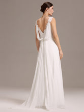 Load image into Gallery viewer, Color=White | Wholesale V Neck A Line Sleeveless Backless Floor-Length Wedding Dress-White 2