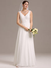 Load image into Gallery viewer, Color=White | Wholesale V Neck A Line Sleeveless Backless Floor-Length Wedding Dress-White 3