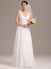 Load image into Gallery viewer, Color=White | Wholesale V Neck A Line Sleeveless Backless Floor-Length Wedding Dress-White 4