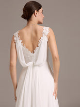 Load image into Gallery viewer, Color=White | Wholesale V Neck A Line Sleeveless Backless Floor-Length Wedding Dress-White 5