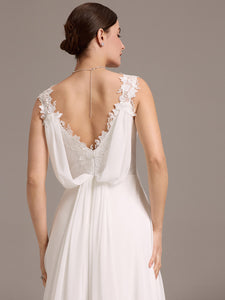 Color=White | Wholesale V Neck A Line Sleeveless Backless Floor-Length Wedding Dress-White 5
