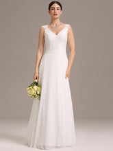 Load image into Gallery viewer, Color=White | Wholesale V Neck A Line Sleeveless Backless Floor-Length Wedding Dress-White 1