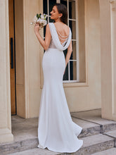 Load image into Gallery viewer, Color=White | Wholesale Round Neck Sleeveless Bodycon Fishtail Floor-Length Wedding Dress-White 2