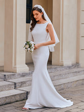 Load image into Gallery viewer, Color=White | Wholesale Round Neck Sleeveless Bodycon Fishtail Floor-Length Wedding Dress-White 5