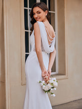 Load image into Gallery viewer, Color=White | Wholesale Round Neck Sleeveless Bodycon Fishtail Floor-Length Wedding Dress-White 3