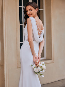Color=White | Wholesale Round Neck Sleeveless Bodycon Fishtail Floor-Length Wedding Dress-White 3