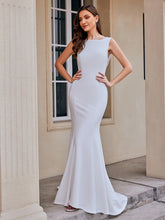 Load image into Gallery viewer, Color=White | Wholesale Round Neck Sleeveless Bodycon Fishtail Floor-Length Wedding Dress-White 1