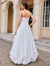 Load image into Gallery viewer, Color=White | Wholesale V-Neck Spaghetti Strap A-Line Floor-Length Wedding Dress with Bowknot-White 2