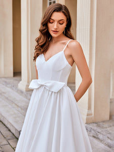 Color=White | Wholesale V-Neck Spaghetti Strap A-Line Floor-Length Wedding Dress with Bowknot-White 3