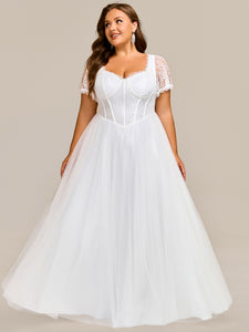 Color=White | Sweetheart Short Sleeves A-Line Floor-Length Wedding Dress with See-through Details-White 4