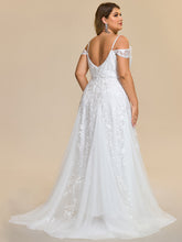 Load image into Gallery viewer, Color=White | Wholesale V Neck A Line Short Sleeves Floor-Length Wedding Dress with Embroidery-White 2