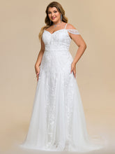 Load image into Gallery viewer, Color=White | Wholesale V Neck A Line Short Sleeves Floor-Length Wedding Dress with Embroidery-White 3