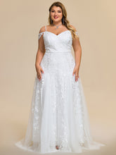 Load image into Gallery viewer, Color=White | Wholesale V Neck A Line Short Sleeves Floor-Length Wedding Dress with Embroidery-White 4