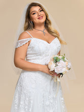Load image into Gallery viewer, Color=White | Wholesale V Neck A Line Short Sleeves Floor-Length Wedding Dress with Embroidery-White 5