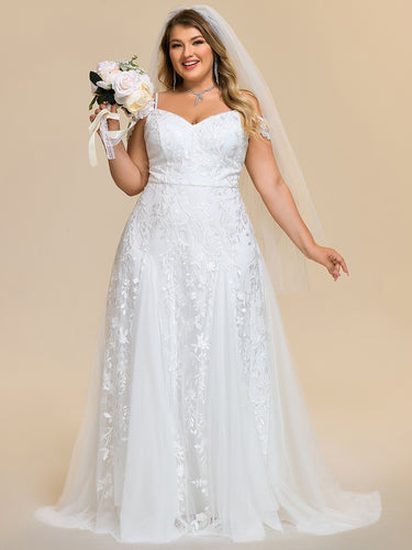 Color=White | Wholesale V Neck A Line Short Sleeves Floor-Length Wedding Dress with Embroidery-White 1