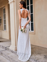 Load image into Gallery viewer, Color=White | Wholesale Round Neck Sleeveless Bodycon Fishtail Floor-Length Bridal Dress-White 2