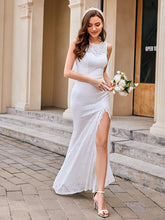 Load image into Gallery viewer, Color=White | Wholesale Round Neck Sleeveless Bodycon Fishtail Floor-Length Bridal Dress-White 5