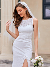 Load image into Gallery viewer, Color=White | Wholesale Round Neck Sleeveless Bodycon Fishtail Floor-Length Bridal Dress-White 3