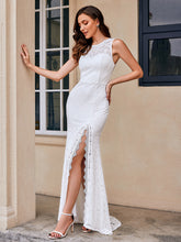 Load image into Gallery viewer, Color=White | Wholesale Round Neck Sleeveless Bodycon Fishtail Floor-Length Bridal Dress-White 1