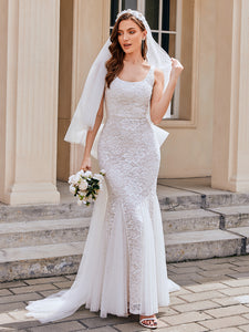 Color=Ivory | Wholesale U-Neck Sleeveless Bodycon Fishtail Floor-Length Bridal Dress-Ivory 4