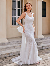 Load image into Gallery viewer, Color=Ivory | Wholesale U-Neck Sleeveless Bodycon Fishtail Floor-Length Bridal Dress-Ivory 5