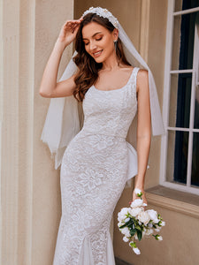 Color=Ivory | Wholesale U-Neck Sleeveless Bodycon Fishtail Floor-Length Bridal Dress-Ivory 3