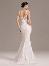 Load image into Gallery viewer, Color=White | Wholesale V-Neck Sleeveless Bodycon Fishtail Floor-Length Wedding Dress-White 2