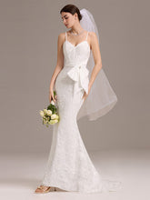 Load image into Gallery viewer, Color=White | Wholesale V-Neck Sleeveless Bodycon Fishtail Floor-Length Wedding Dress-White 3