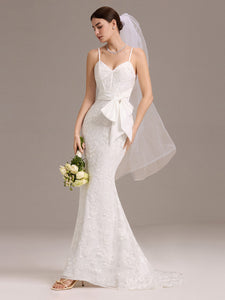 Color=White | Wholesale V-Neck Sleeveless Bodycon Fishtail Floor-Length Wedding Dress-White 3
