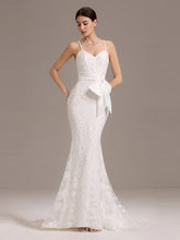 Load image into Gallery viewer, Color=White | Wholesale V-Neck Sleeveless Bodycon Fishtail Floor-Length Wedding Dress-White 4