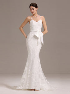 Color=White | Wholesale V-Neck Sleeveless Bodycon Fishtail Floor-Length Wedding Dress-White 4