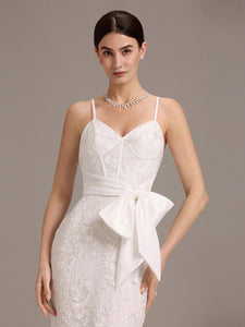 Color=White | Wholesale V-Neck Sleeveless Bodycon Fishtail Floor-Length Wedding Dress-White 5