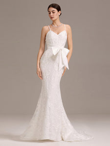 Color=White | Wholesale V-Neck Sleeveless Bodycon Fishtail Floor-Length Wedding Dress-White 1