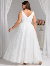 Load image into Gallery viewer, Color=White | Wholesale V-Neck Sleeveless A-Line Floor-Length Bridal Dress with Sparkle-White 2