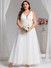 Load image into Gallery viewer, Color=White | Wholesale V-Neck Sleeveless A-Line Floor-Length Bridal Dress with Sparkle-White 5