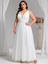 Load image into Gallery viewer, Color=White | Wholesale V-Neck Sleeveless A-Line Floor-Length Bridal Dress with Sparkle-White 1