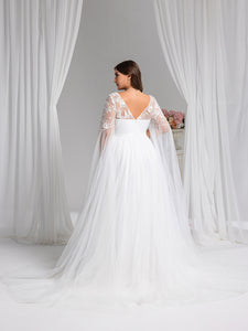 Color=White | Wholesale Sweetheart Long Sleeves A-Line Floor-Length Bridal Dress-White 2