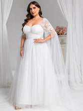 Load image into Gallery viewer, Color=White | Wholesale Sweetheart Long Sleeves A-Line Floor-Length Bridal Dress-White 4
