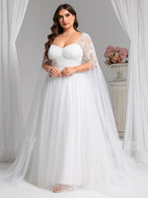 Load image into Gallery viewer, Color=White | Wholesale Sweetheart Long Sleeves A-Line Floor-Length Bridal Dress-White 5