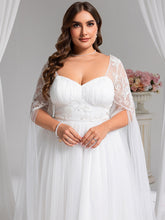 Load image into Gallery viewer, Color=White | Wholesale Sweetheart Long Sleeves A-Line Floor-Length Bridal Dress-White 3