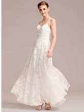 Load image into Gallery viewer, Color=White | Wholesale Spaghetti Strap Sweetheart Floral A-Line Floor-Length Bridal Dress-White 4