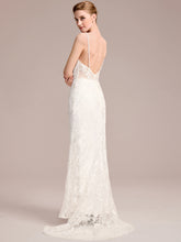 Load image into Gallery viewer, Color=White | Wholesale Spaghetti Strap Open-Back Lace Floor-Length Bridal Dress-White 2