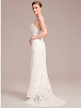Load image into Gallery viewer, Color=White | Wholesale Spaghetti Strap Open-Back Lace Floor-Length Bridal Dress-White 4
