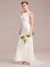 Load image into Gallery viewer, Color=White | Wholesale Spaghetti Strap Open-Back Lace Floor-Length Bridal Dress-White 1