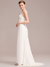 Load image into Gallery viewer, Color=White | One Stop Shop Sleeveless Fishtail Deep V-Neck Embroidered Wedding Dress with Ribbons-White 4
