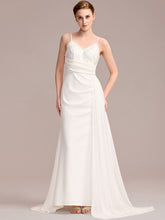 Load image into Gallery viewer, Color=White | One Stop Shop Sleeveless Fishtail Deep V-Neck Embroidered Wedding Dress with Ribbons-White 5