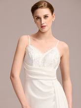 Load image into Gallery viewer, Color=White | One Stop Shop Sleeveless Fishtail Deep V-Neck Embroidered Wedding Dress with Ribbons-White 3
