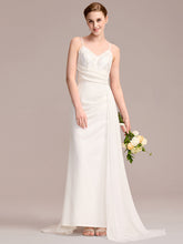 Load image into Gallery viewer, Color=White | One Stop Shop Sleeveless Fishtail Deep V-Neck Embroidered Wedding Dress with Ribbons-White 1